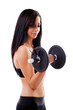 Photo: Sporty latin woman lifting dumbbell isolated on white Sporty latin woman lifting dumbbell isolated on white
