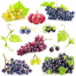 Collection of grapes with leaves, Isolated on white background
