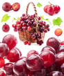 Collection of red grapes with leaves, Isolated on white