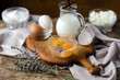 Lavender , milk , eggs , cottage cheese and flour before cooking