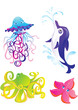 Cartoon sea animals isolated on a white