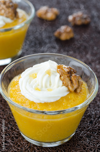 Photo: pudding with pumpkin and mango closeup pudding with pumpkin and mango closeup