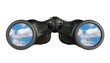 Binoculars with reflection of blue sky in lenses