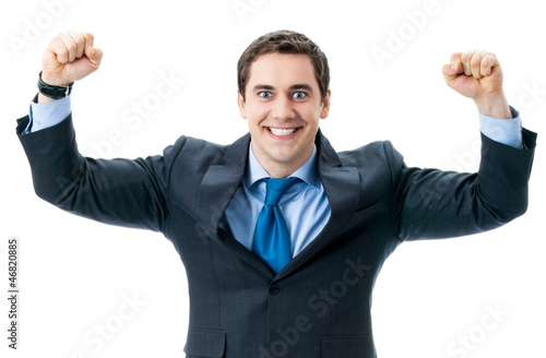 Photo: Happy gesturing businessman, isolated Happy gesturing businessman, isolated
