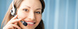 Cheerful smiling support phone operator at office