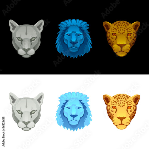 Vector: big cat set-lion, puma, jaguar big cat set-lion, puma, jaguar