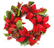 Christmas wreath with poinsettia on white background