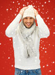 handsome man in warm sweater, hat and scarf
