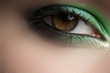Elegance close-up of female eye with mint color eyeshadow