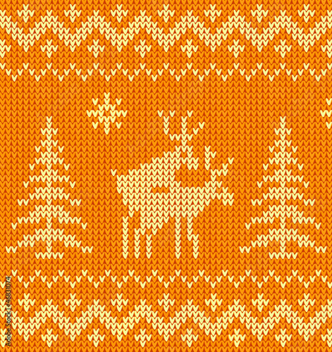 Vector: Joking orange knitted Christmas ornament with deers Joking orange knitted Christmas ornament with deers