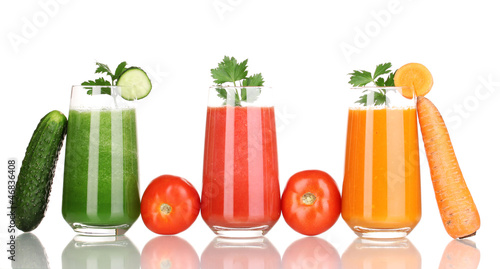 Photo: Fresh vegetable juices isolated on white Fresh vegetable juices isolated on white