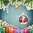 Christmas card with gifts and Santa