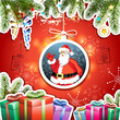 Christmas card with gifts and Santa