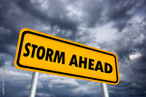 Illustration: Storm ahead warning sign Storm ahead warning sign