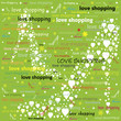 Scarpe per donna astratte su sfondo con parole: love shopping.