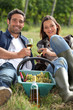 Grapepickers enjoying a glass of wine