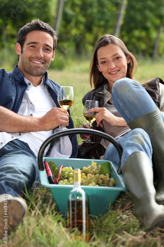 Photo: Grapepickers enjoying a glass of wine Grapepickers enjoying a glass of wine