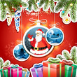 Christmas card with gifts and Santa