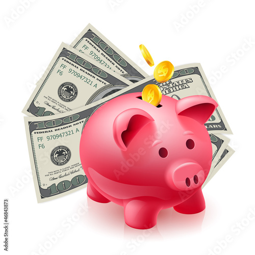 Vector: Moneybox - pig and dollars Moneybox - pig and dollars