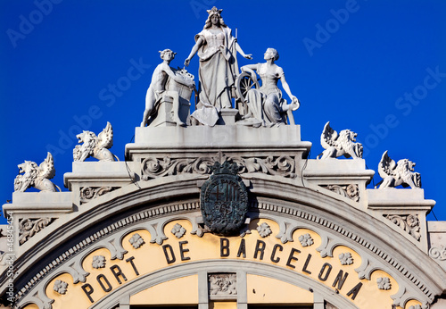 Photo: Port Authority Building Statues Barcelona Spain Port Authority Building Statues Barcelona Spain