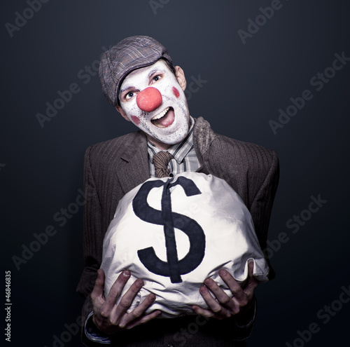 Photo: Bank Robber Clown Running With Bag Of Funny Money Bank Robber Clown Running With Bag Of Funny Money