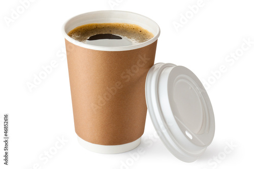 Photo: Opened take-out coffee in cardboard cup Opened take-out coffee in cardboard cup
