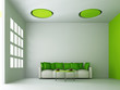 Sofa with green pillows