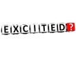 3D Excited Button Click Here Block Text
