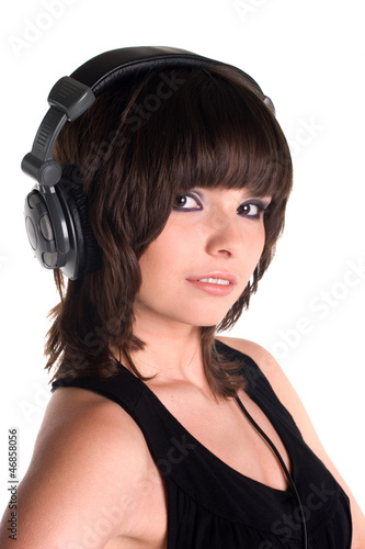Photo: attractive woman with headphones on white background attractive woman with headphones on white background