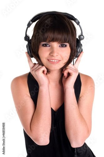 Photo: attractive woman with headphones on white background attractive woman with headphones on white background