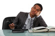 Bored telephone sales worker