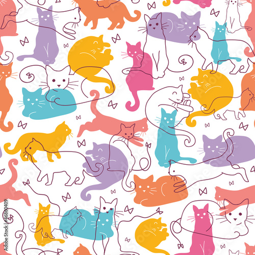 Vector: Vector Colorful Cats Seamless Pattern Background. Cute, hand Vector Colorful Cats Seamless Pattern Background. Cute, hand