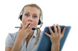 Call-center worker yawning
