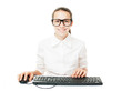 Young student with computer keyboard and mouse
