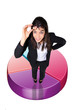 Businesswoman standing on a pie chart