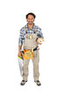 Carpenter with a handsaw