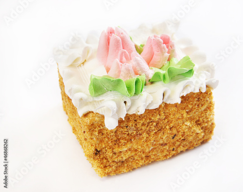Photo: Square cake covered with cream Square cake covered with cream