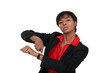 Businesswoman pointing at her watch
