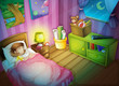 Vector: girl sleepin in bedroom at night girl sleepin in bedroom at night