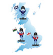 British Isle map with comical patriotic birds