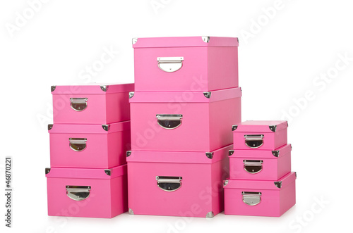 Photo: Pink giftboxes isolated on white Pink giftboxes isolated on white