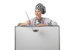 Cook with ladle and blank board