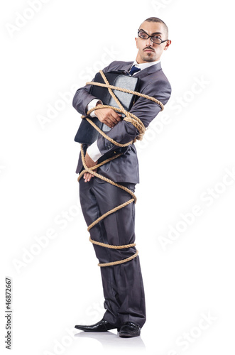 Photo: Businessman tied up with rope Businessman tied up with rope
