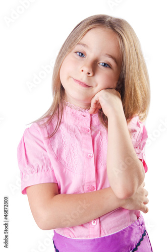 Photo: Cute little girl isolated on the white Cute little girl isolated on the white