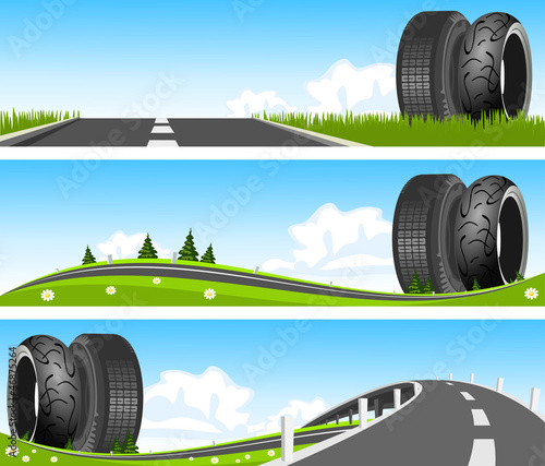 Vector: BANNER - Way through nature with tires BANNER - Way through nature with tires