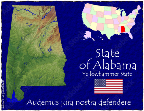 Vector: Alabama USA State map location nickname motto Alabama USA State map location nickname motto