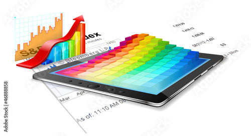 Vector: Tablet pc, business summary and charts. Tablet pc, business summary and charts.