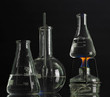 spiritlamp and test-tubes on blue background