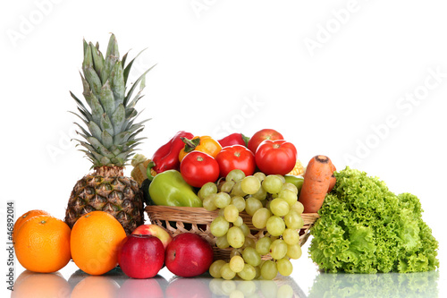 Photo: Composition with vegetables and fruits in wicker basket Composition with vegetables and fruits in wicker basket