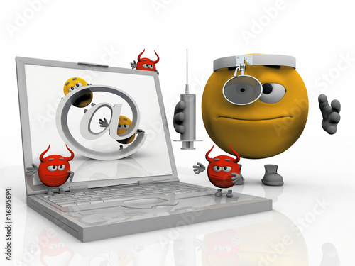 Photo: Dr. Smiley anti virus and an infected computer Dr. Smiley anti virus and an infected computer